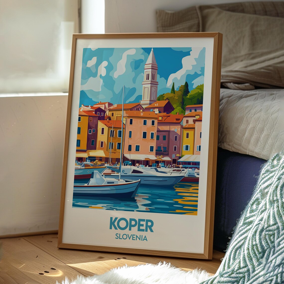 Koper Slovenia Sailboat Waterfront Church Tower Travel Poster - Image 3