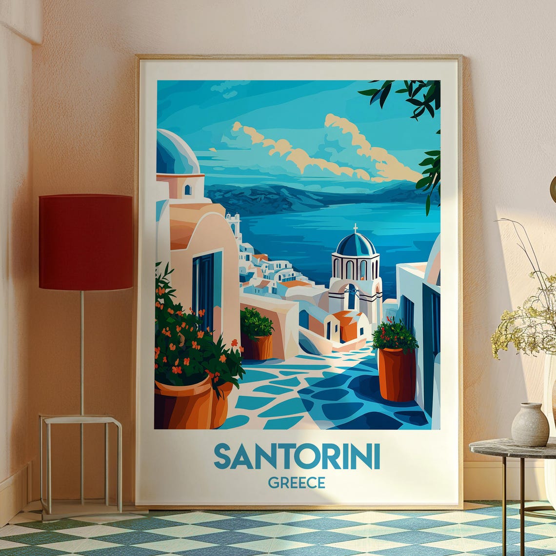 Santorini Greece White Village Blue Domes Caldera Travel Poster - Image 2
