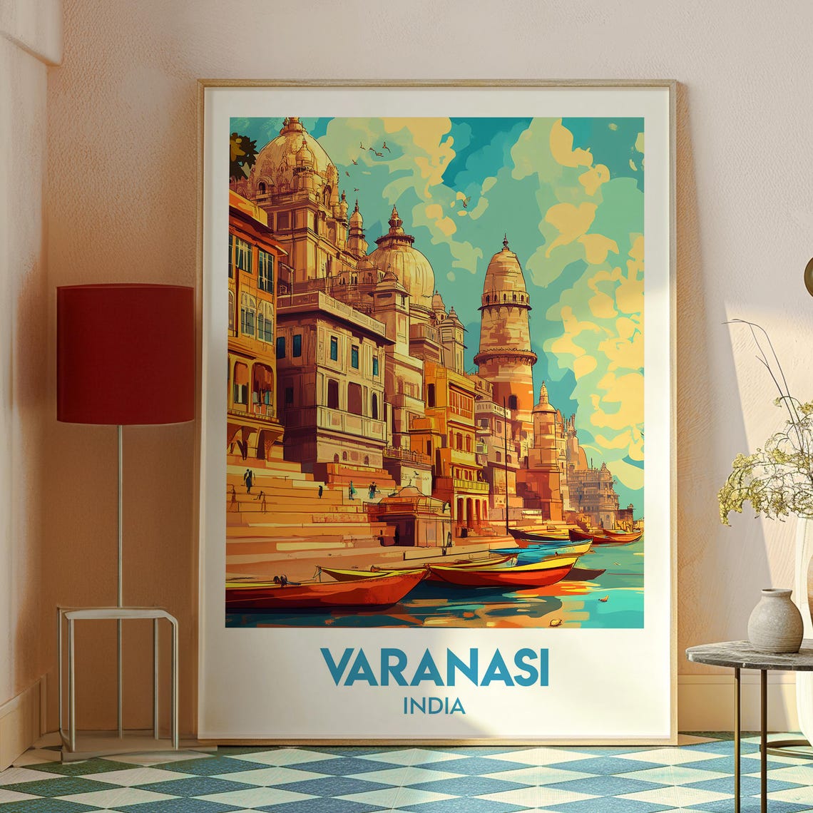Varanasi India Sacred Ganges Ghats Temples Illustration Art Poster - Image 2