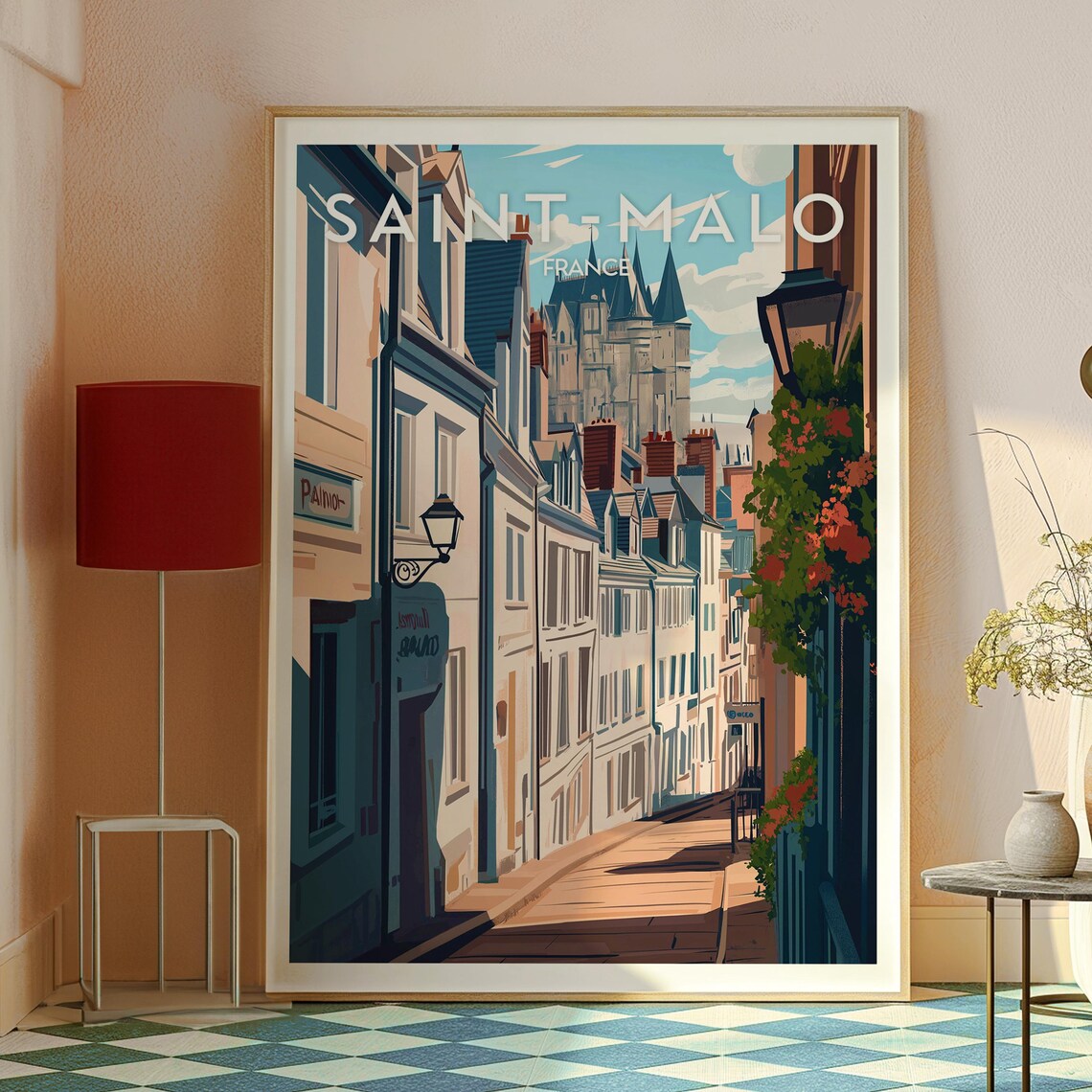 Saint Malo France Old Town Street Cathedral Spires Travel Poster - Image 2