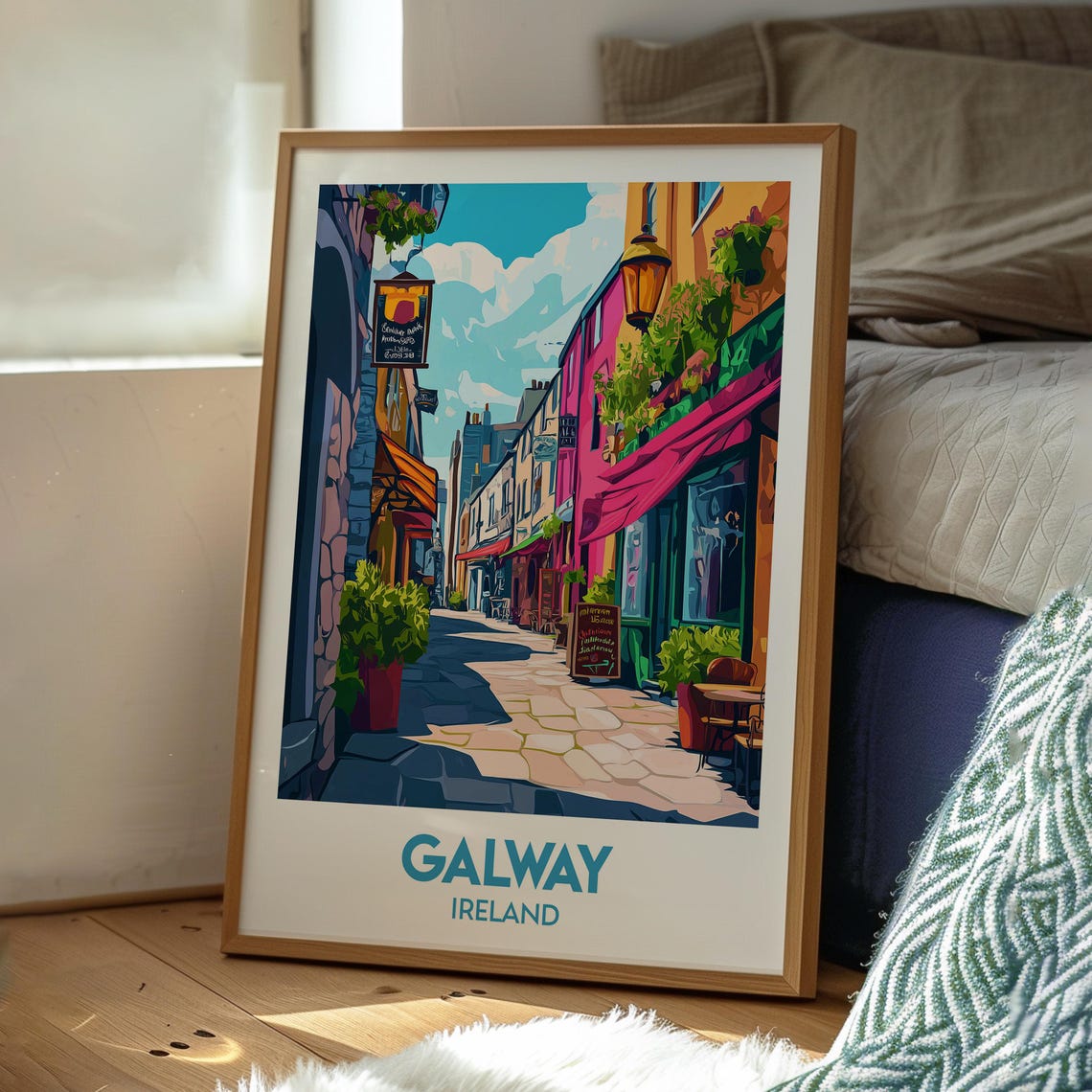 Galway Ireland Colorful Pub Street Lanterns and Bunting Poster - Image 3
