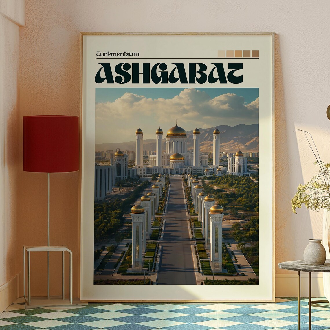 Ashgabat Turkmenistan White Marble City Vintage Travel Poster - Image 2