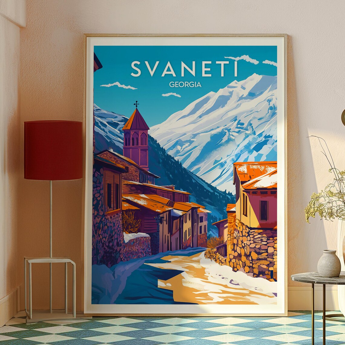 Svaneti Georgia Snowy Peaks Village Retro Vintage Travel Poster - Image 2
