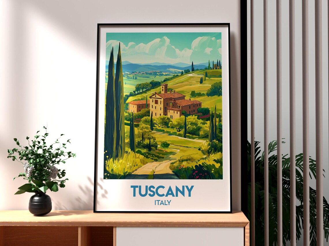 Tuscany Italy Countryside Farmhouse Cypress Road Travel Poster