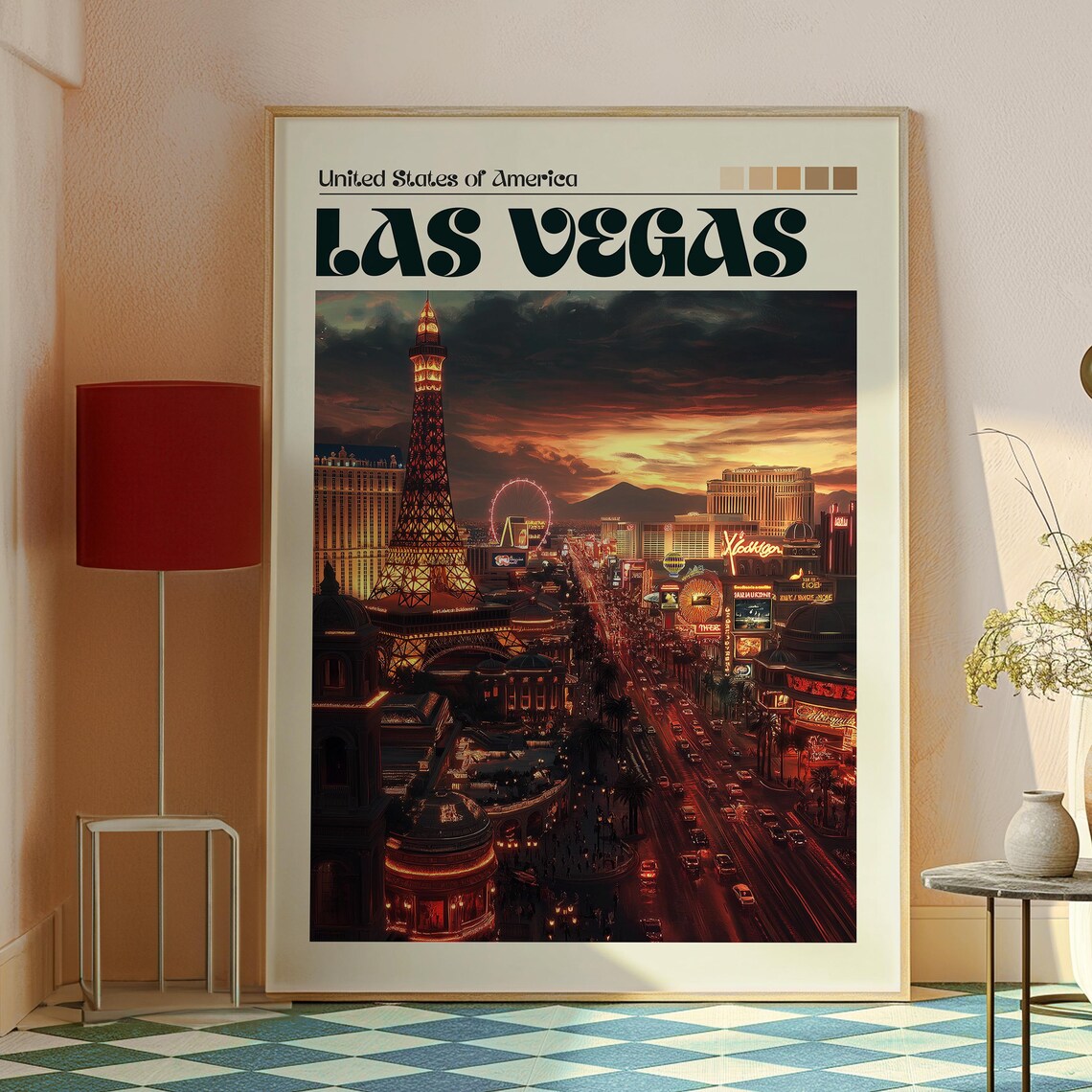 Las Vegas Nevada Strip Sunset Neon Lights City Skyline Poster - Image 2