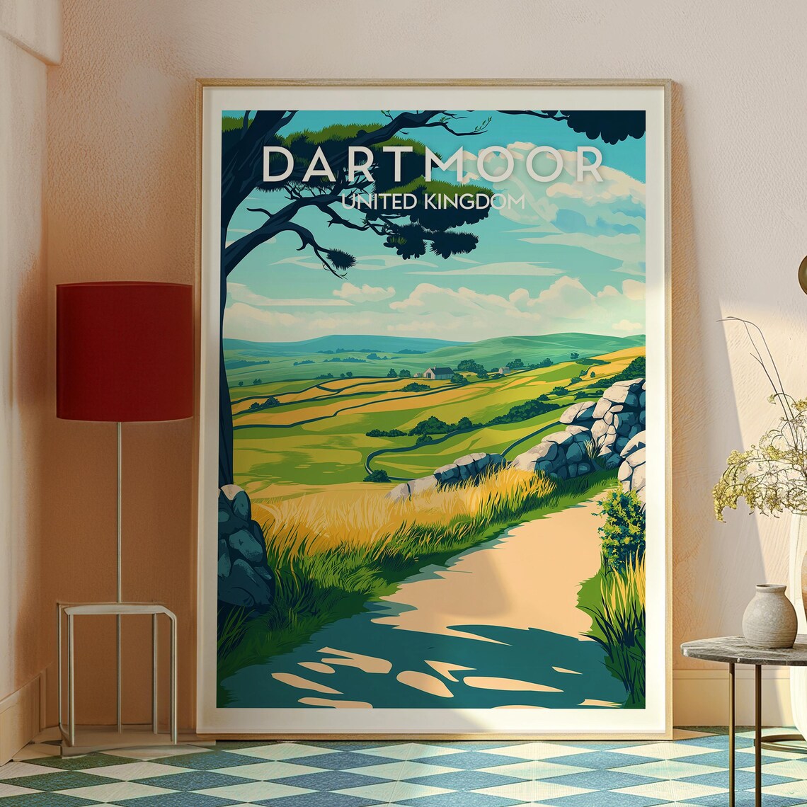 Dartmoor England Rolling Moorland Hills Stone Wall Countryside Travel Poster - Image 2