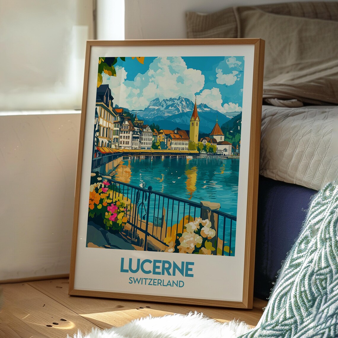 Lucerne Switzerland Lake Mountainside Old Town Cityscape Travel Poster - Image 3