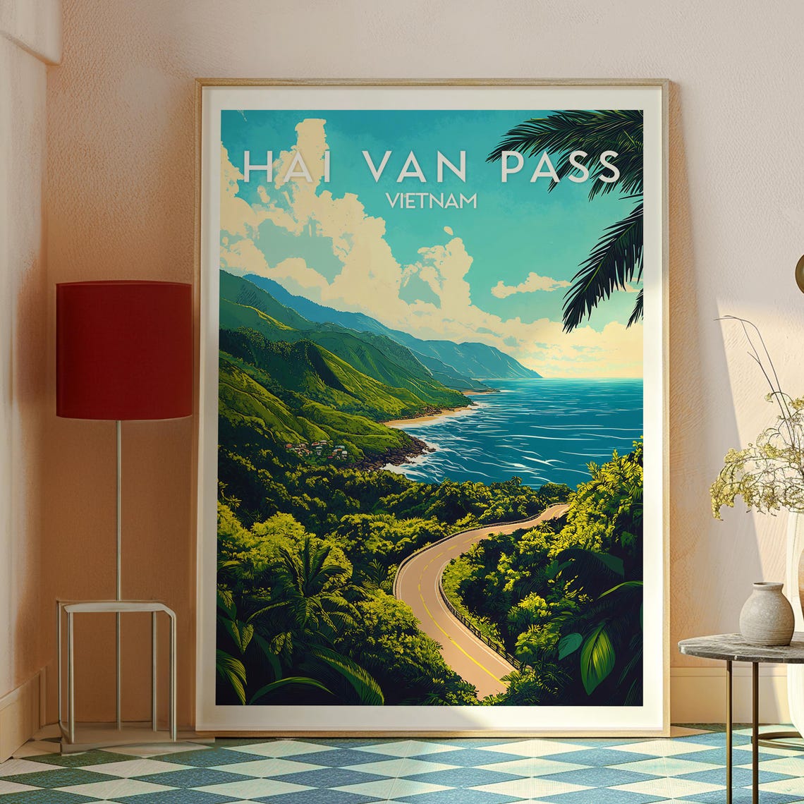 Hai Van Pass Vietnam Coastal Highway Tropical Retro Art Poster - Image 2