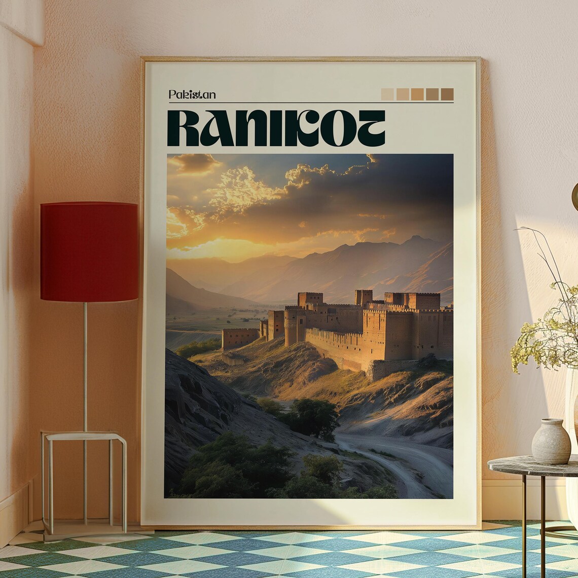 Ranikot Pakistan Ancient Fort Walls Sunset Retro Travel Poster - Image 2
