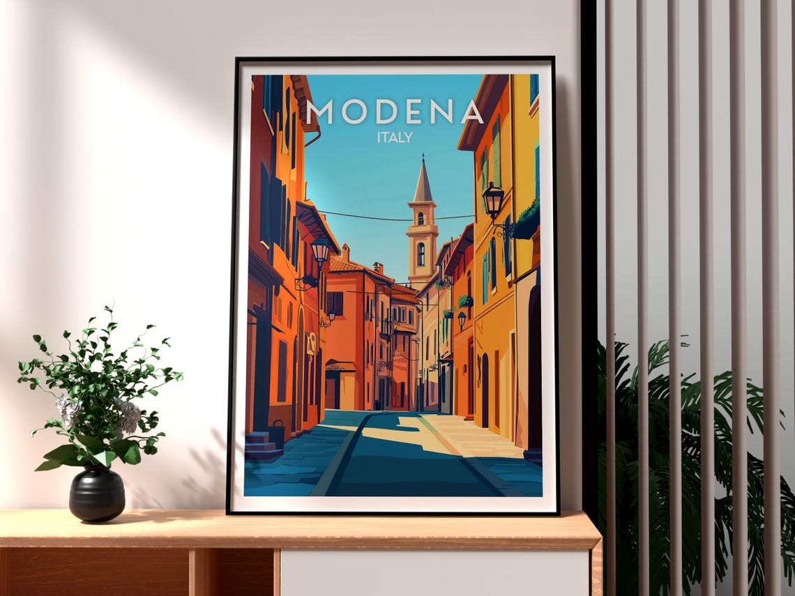 Modena Italy Charming Old Town Street Bell Tower Vista Poster