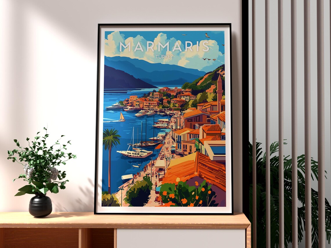 Marmaris Turkey Seaside Old Town Sailboats Bay Travel Poster