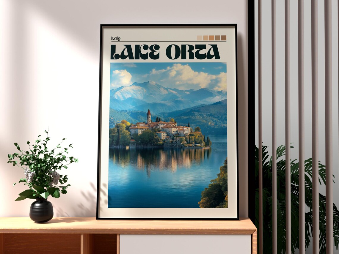 Lake Orta Italy Isola San Giulio Island Mountain Lake View Poster