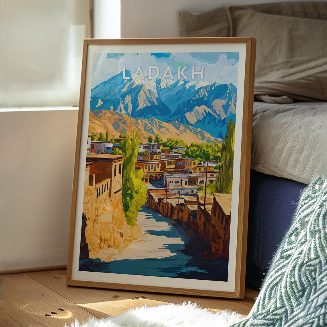 Ladakh India Himalayan Snow Capped Peaks Village Travel Poster - Image 3