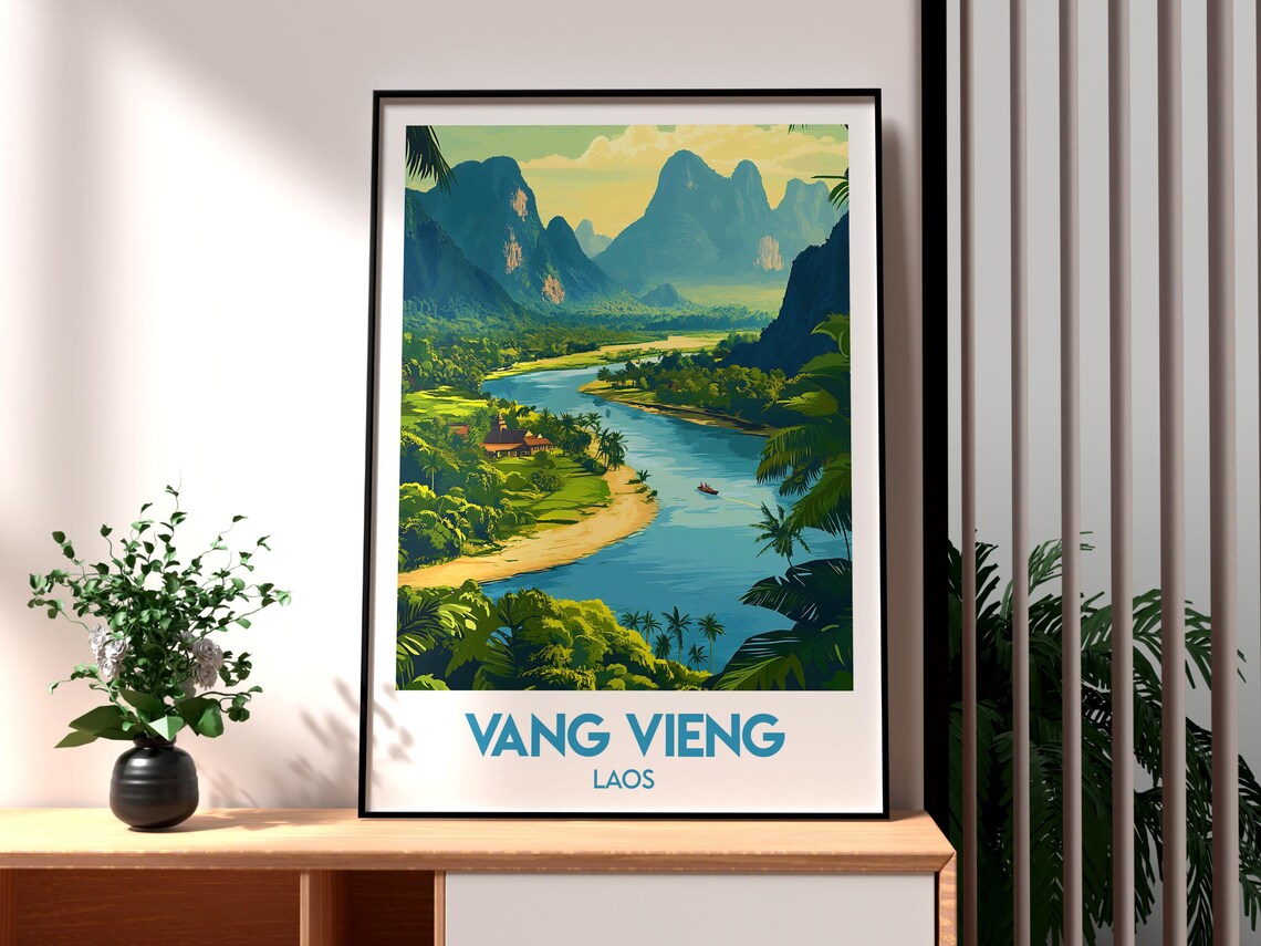 Vang Vieng Laos Karst Mountains Jungle River Valley Travel Poster