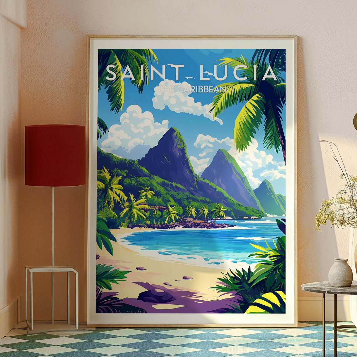 Saint Lucia Pitons Tropical Beach The Caribbean Travel Poster - Image 2