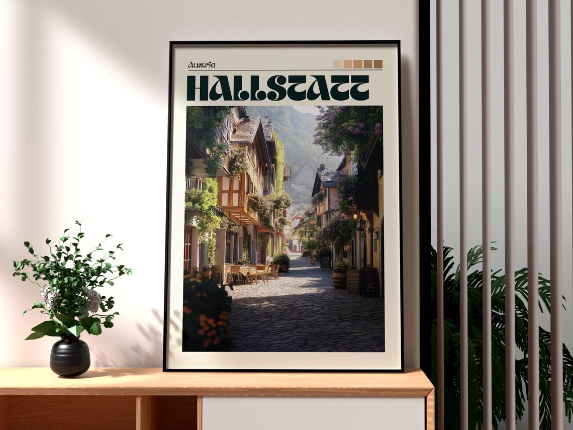 Hallstatt Austria Charming Flower Lined Alpine Old Town Street Poster