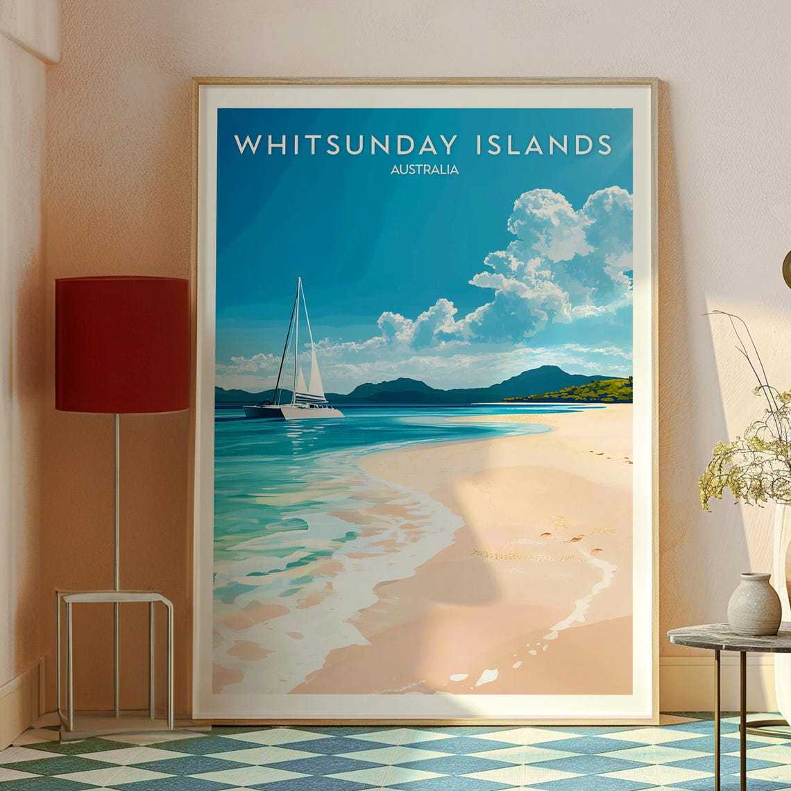 Whitsunday Islands Australia Sailboat Sandy Beach Bay Travel Poster - Image 2
