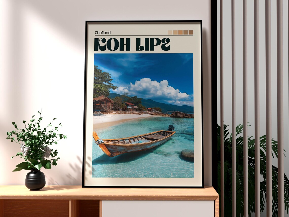 Koh Lipe Thailand Longtail Boat White Beach Tropical Travel Poster