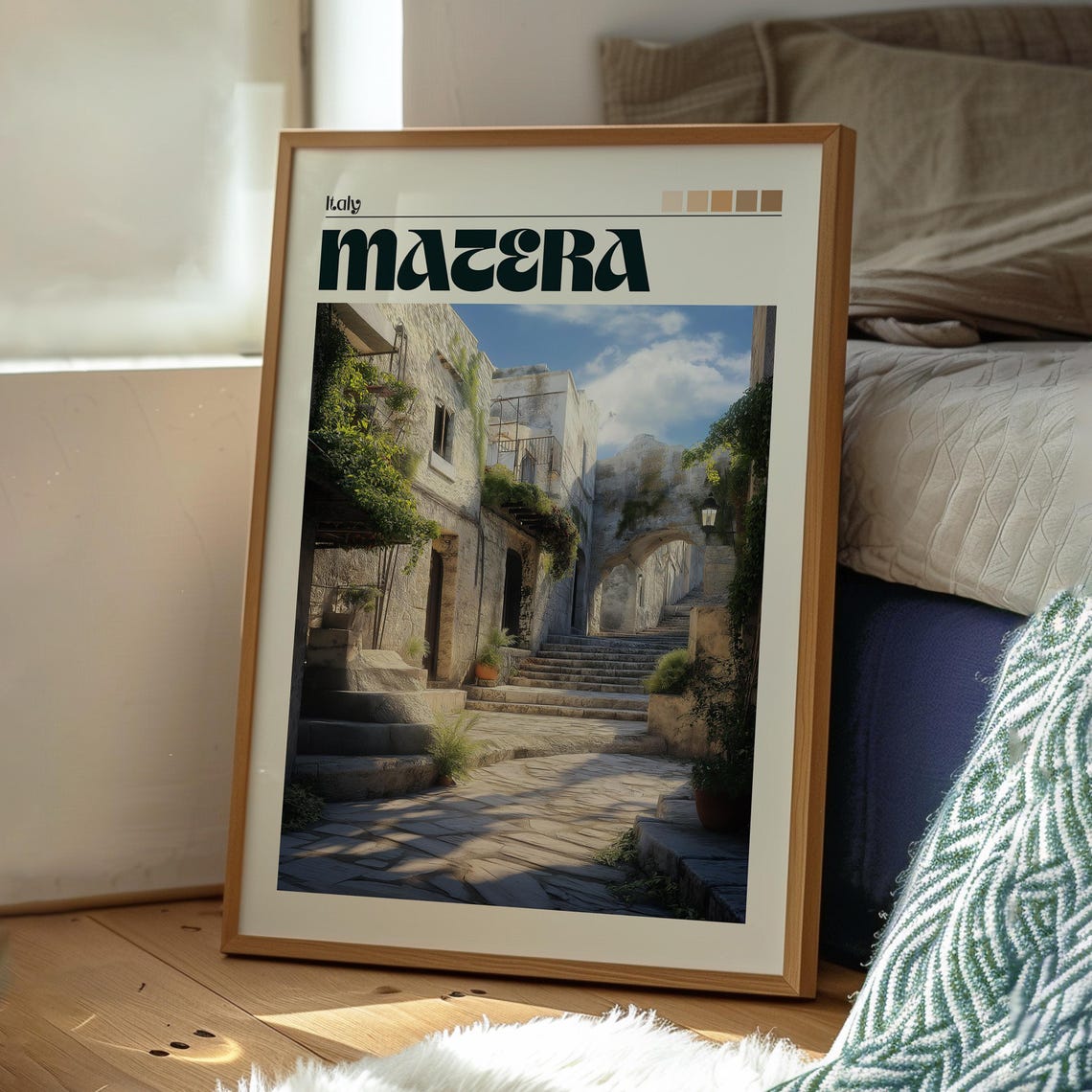 Matera Italy Ancient Stone Stairway Old Town Sassi Art Poster - Image 3