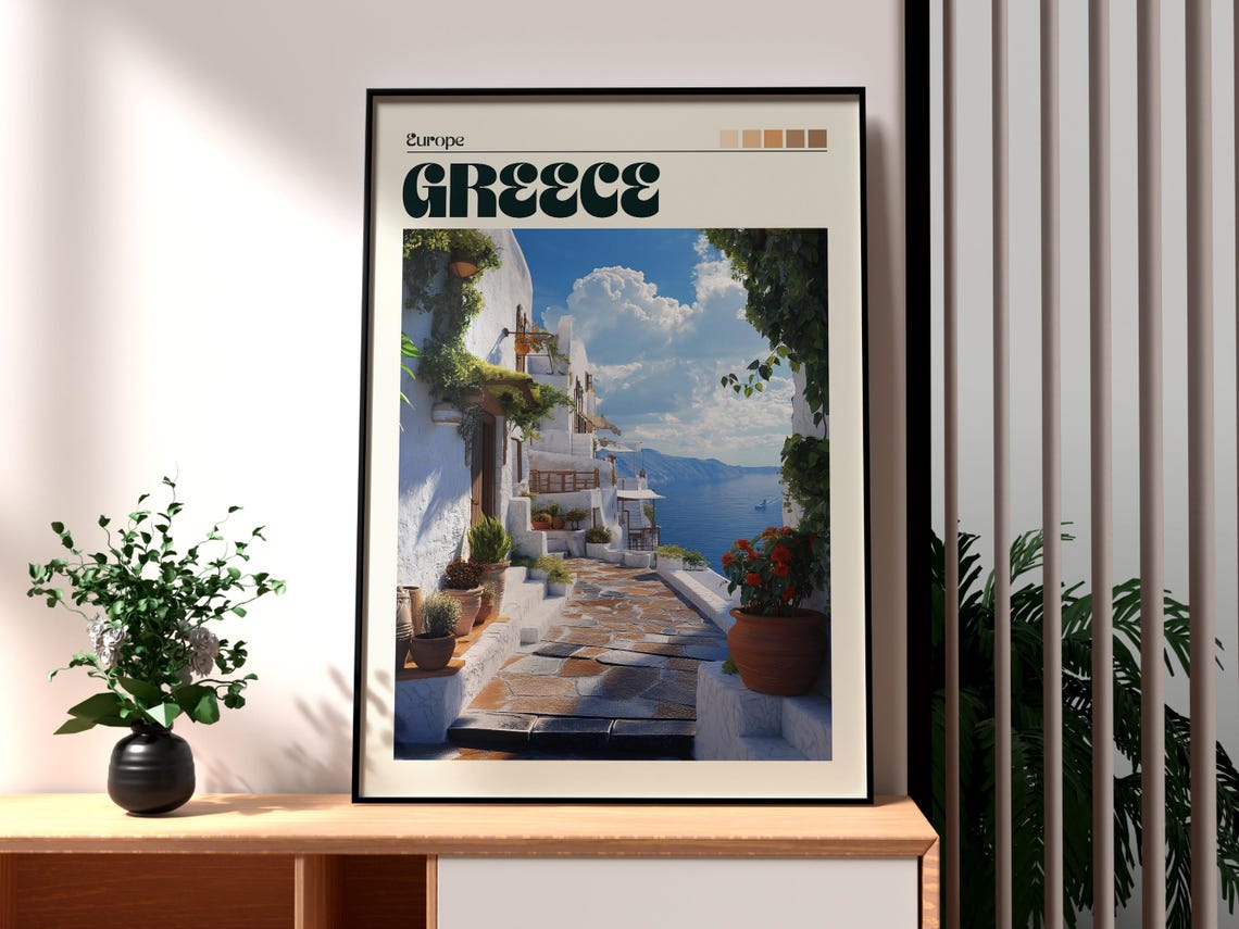 Sunlit Greece Greek Island Whitewashed Village Sea View Poster