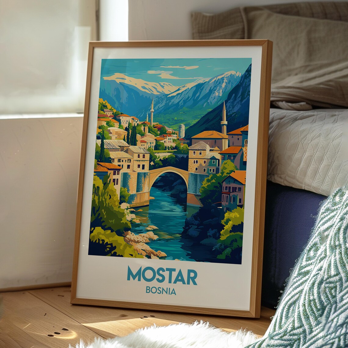 Mostar Bosnia Stari Most Bridge Neretva River Vintage Travel Poster - Image 3