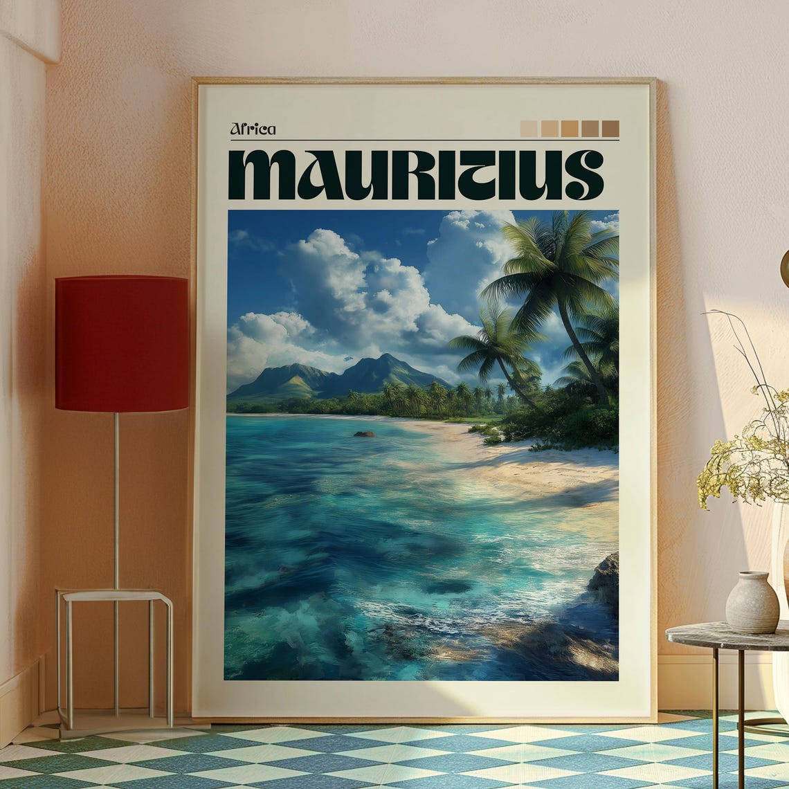 Mauritius Africa Tropical Beach Turquoise Ocean Palm Art Poster - Image 2