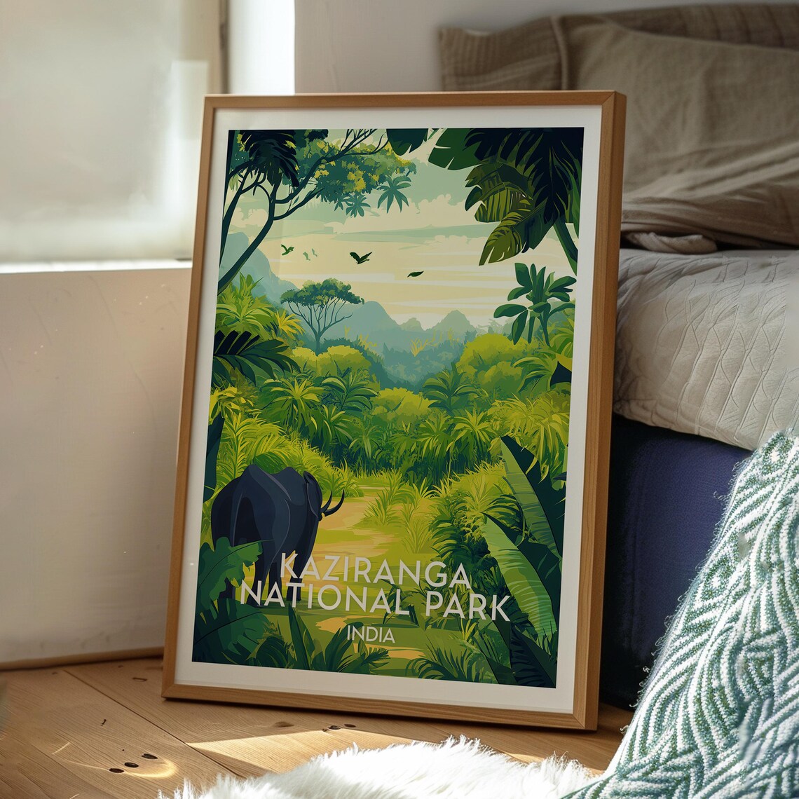 Kaziranga National Park India Rhino Jungle Scene Travel Poster - Image 3