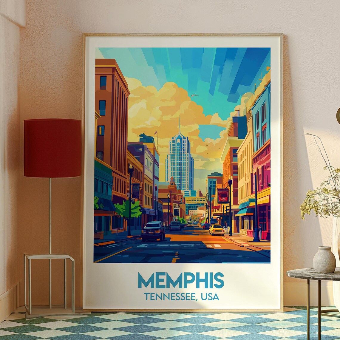 Memphis Tennessee Downtown Skyline Street Sunset Travel Poster - Image 2