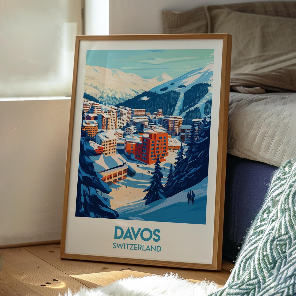 Davos Switzerland Ski Resort Snowy Alpine Village Travel Poster - Image 3