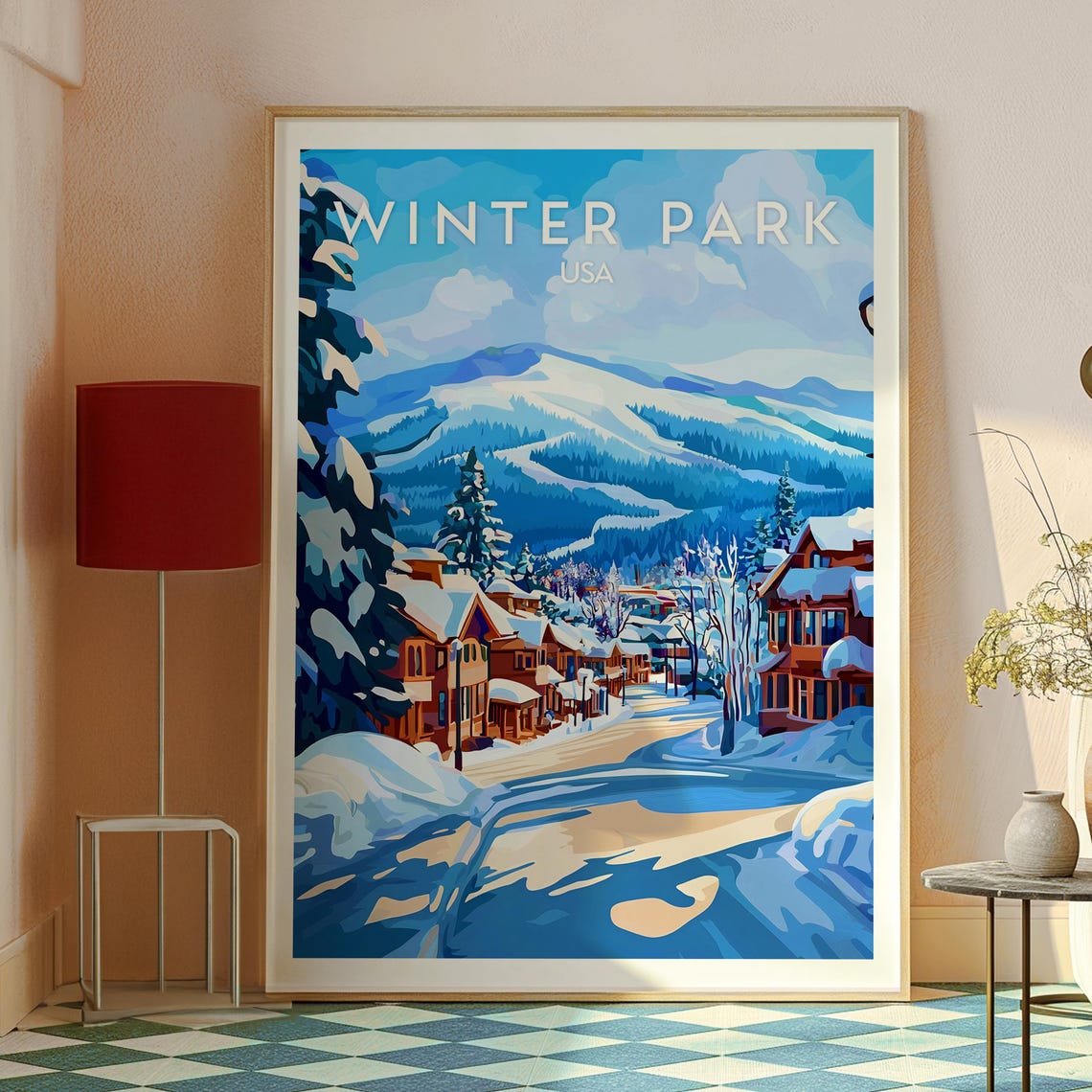 Winter Park USA Snowy Main Street Ski Slopes Mountain Town Poster - Image 2