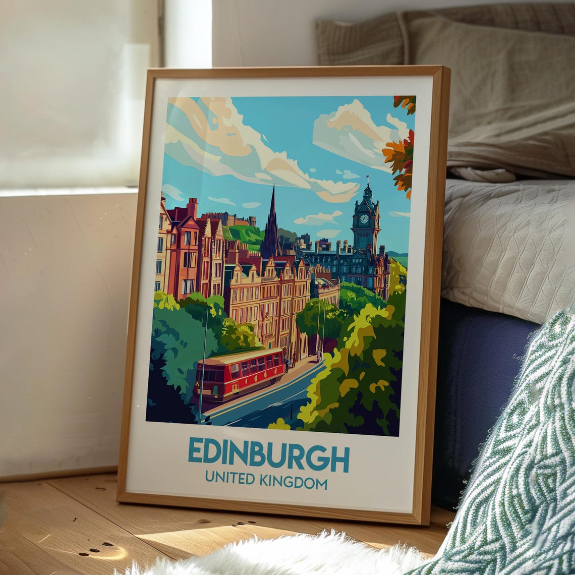 Edinburgh Scotland UK Castle Old Town Bus Historic Travel Poster - Image 3