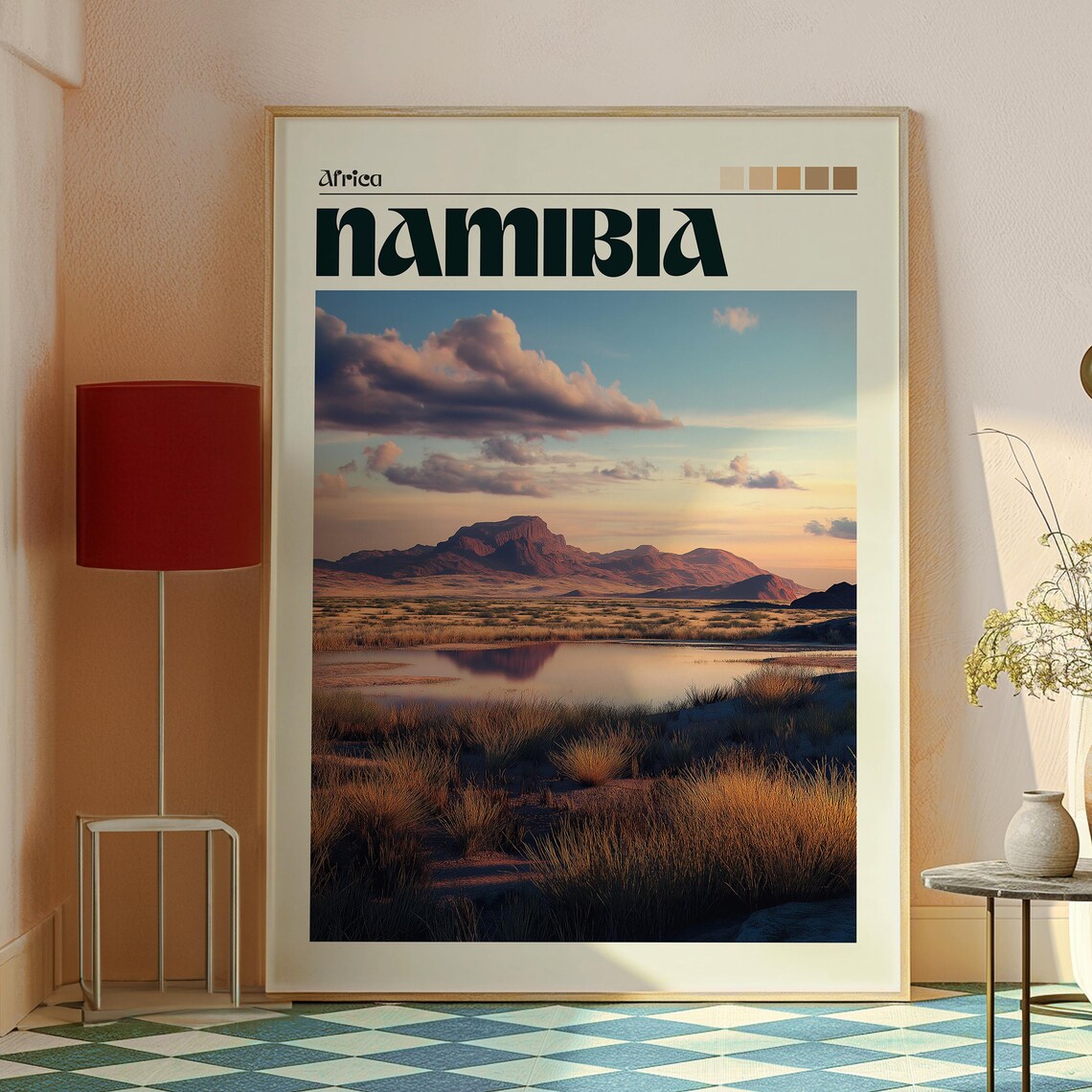 Namibia Africa Desert Sunset Waterhole Mountain Safari Travel Poster - Image 2