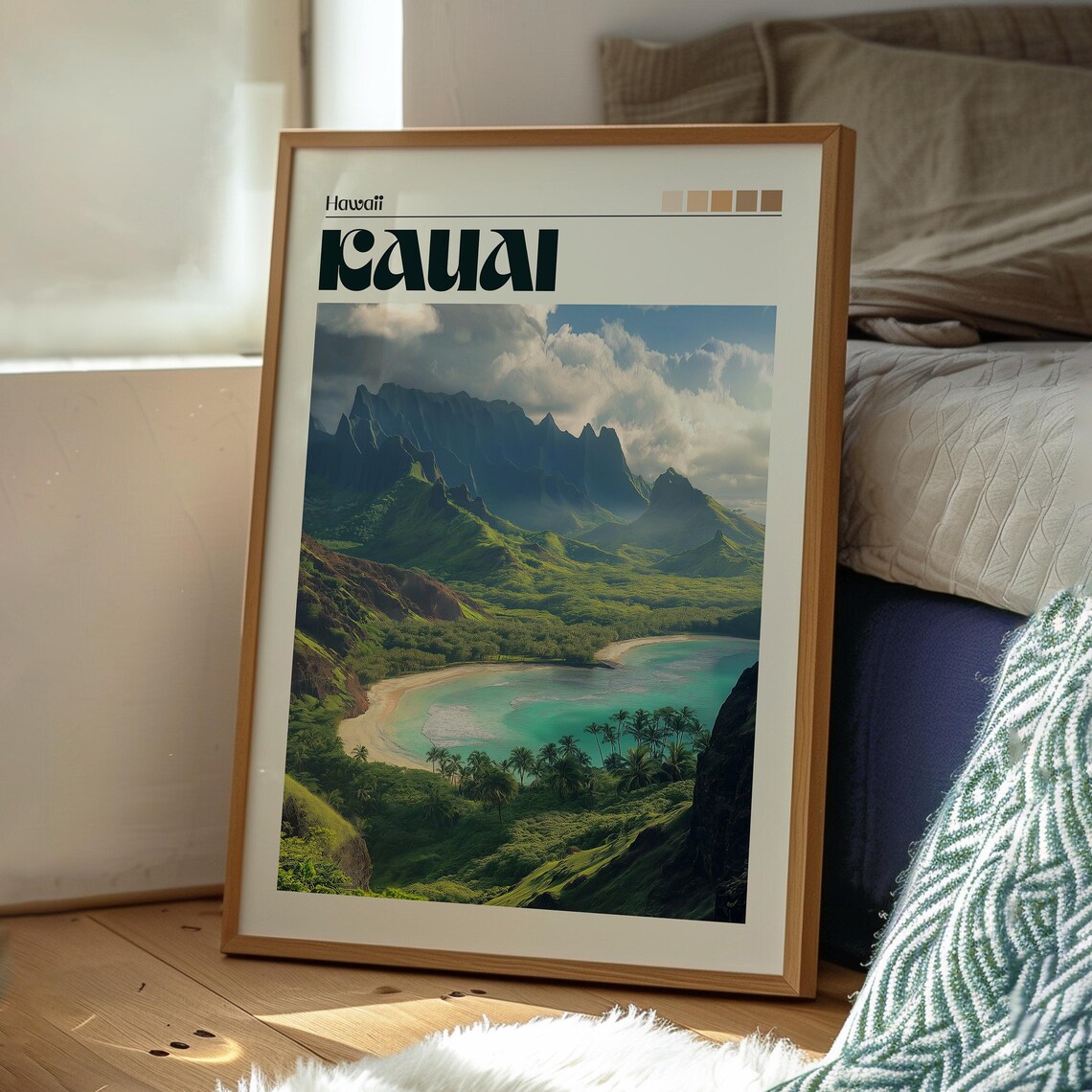 Kauai Hawaii Green Mountain Bay Tropical Photo Travel Poster - Image 3
