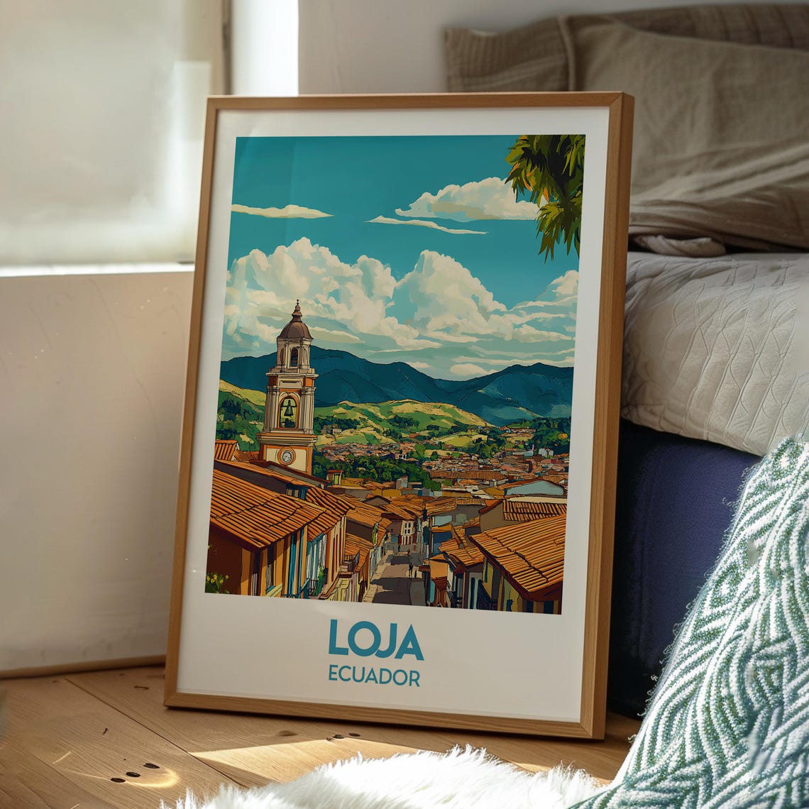 Loja Ecuador Colonial Bell Tower Andes Town Retro Travel Poster - Image 3