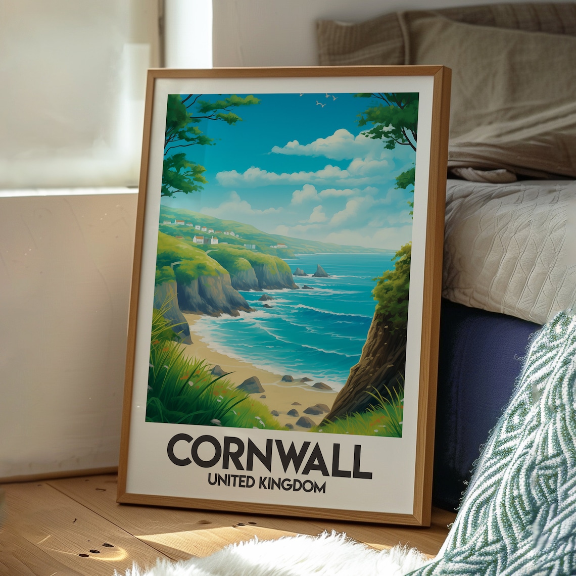 Cornwall United Kingdom Rugged Green Coastline Cove Travel Poster - Image 3