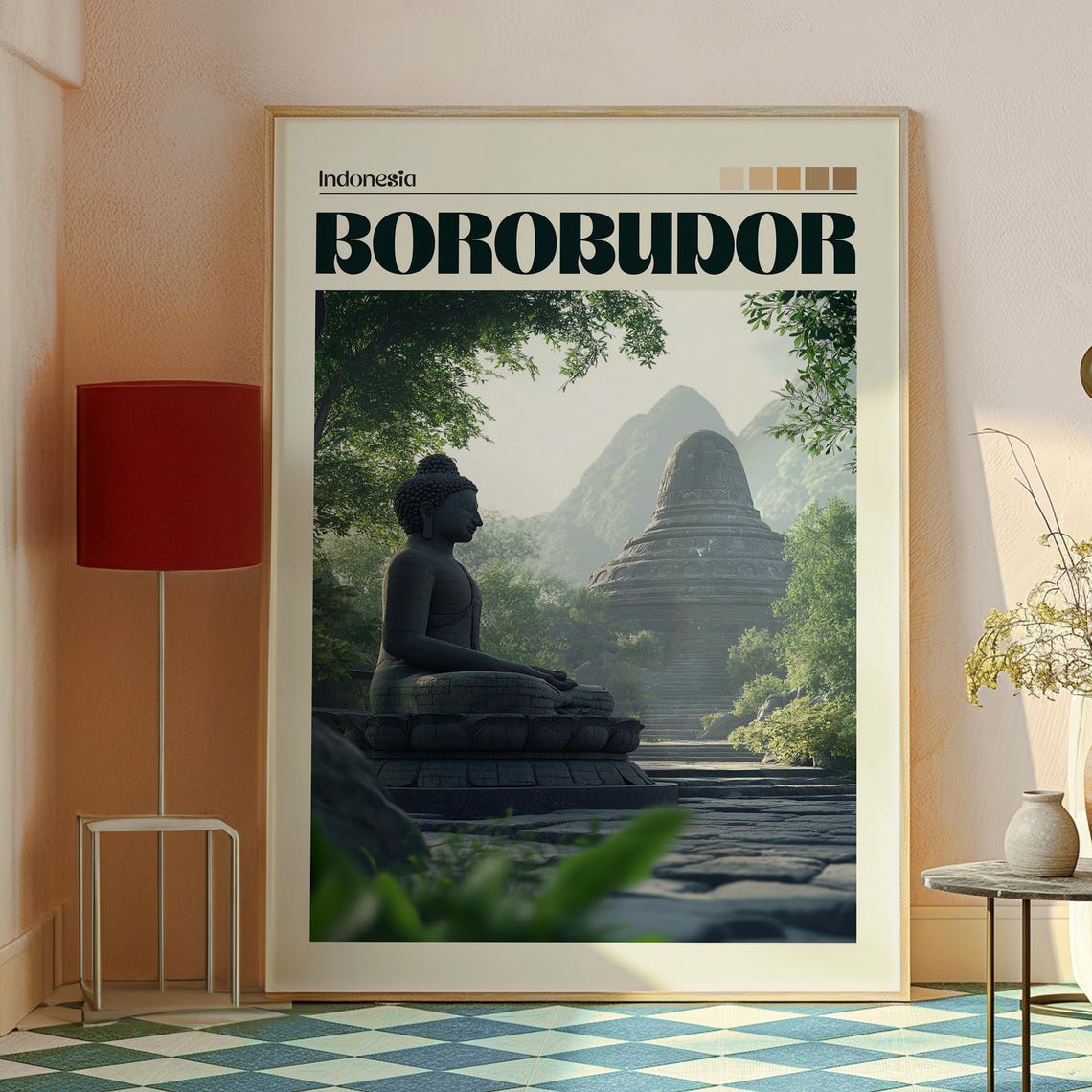 Borobudur Indonesia Temple Buddha Statue Scene Travel Art Poster - Image 2