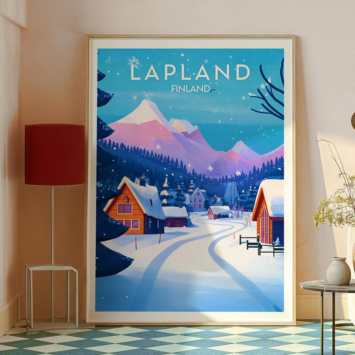 Lapland Finland Snowy Village Cabins Winter Mountains Poster - Image 2