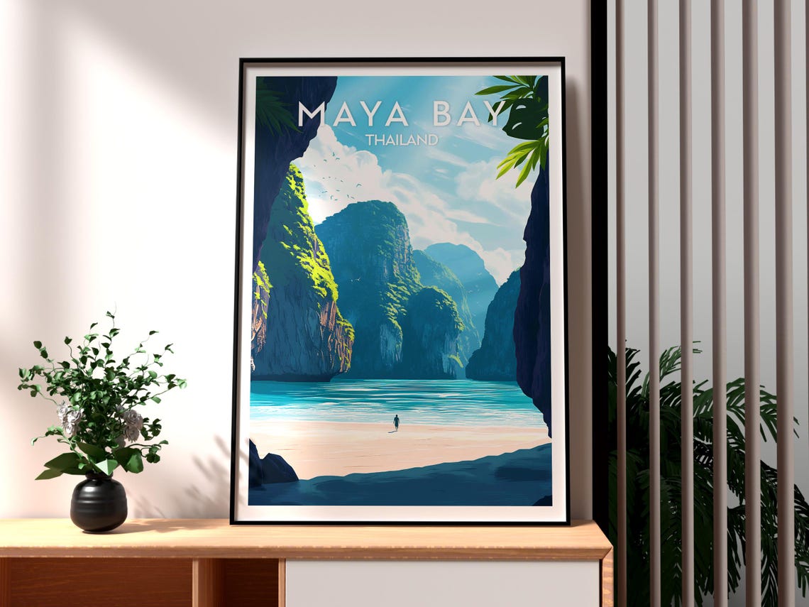 Maya Bay Thailand Dramatic Limestone Cliffs White Sand Beach Poster