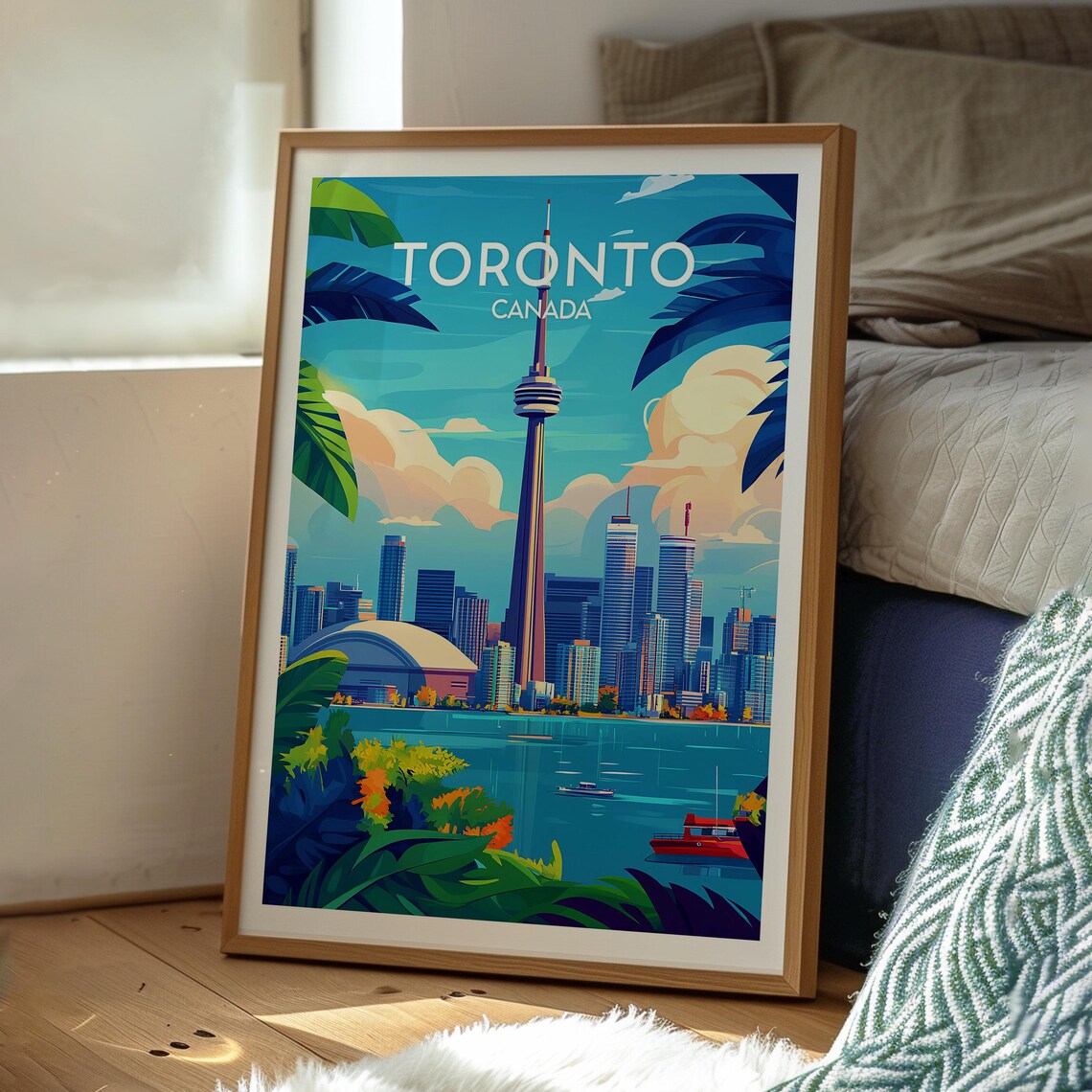 Toronto Canada CN Tower City Skyline Harbor Night Vintage Travel Poster - Image 3