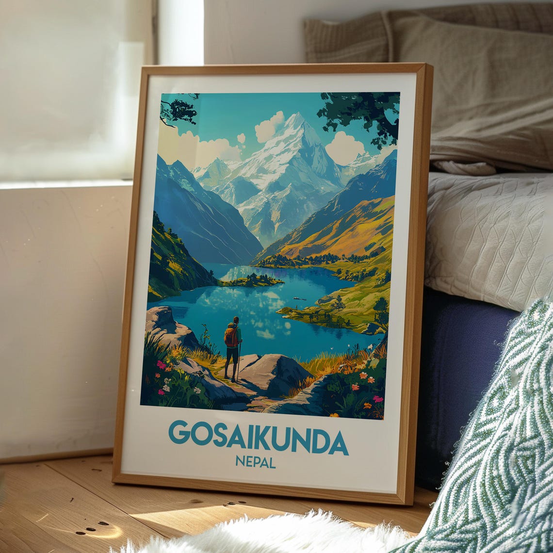 Gosaikunda Nepal Alpine Lake Hiker Himalayan Trek Travel Poster - Image 3