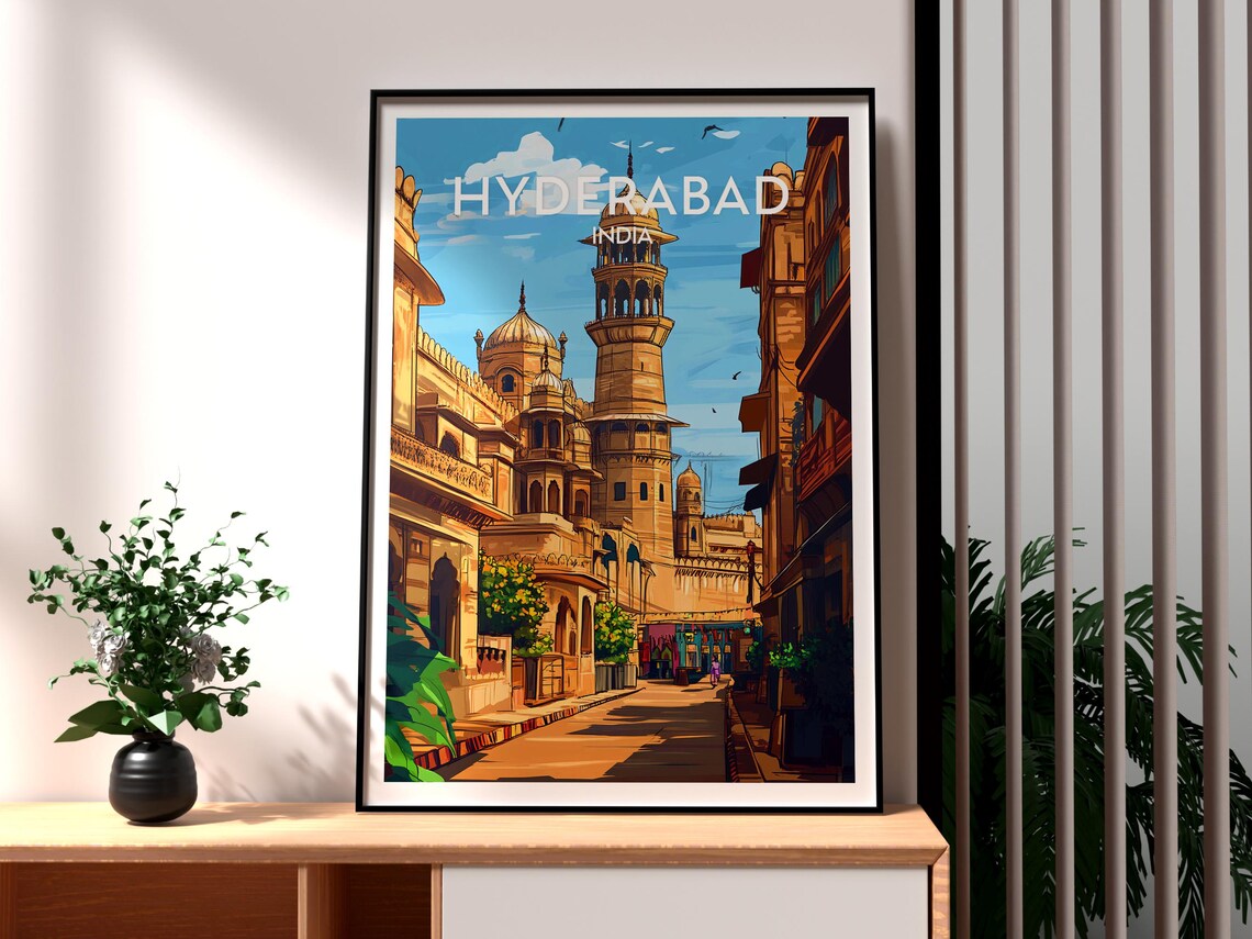 Hyderabad India Historic Old City Minarets and Domes Travel Poster