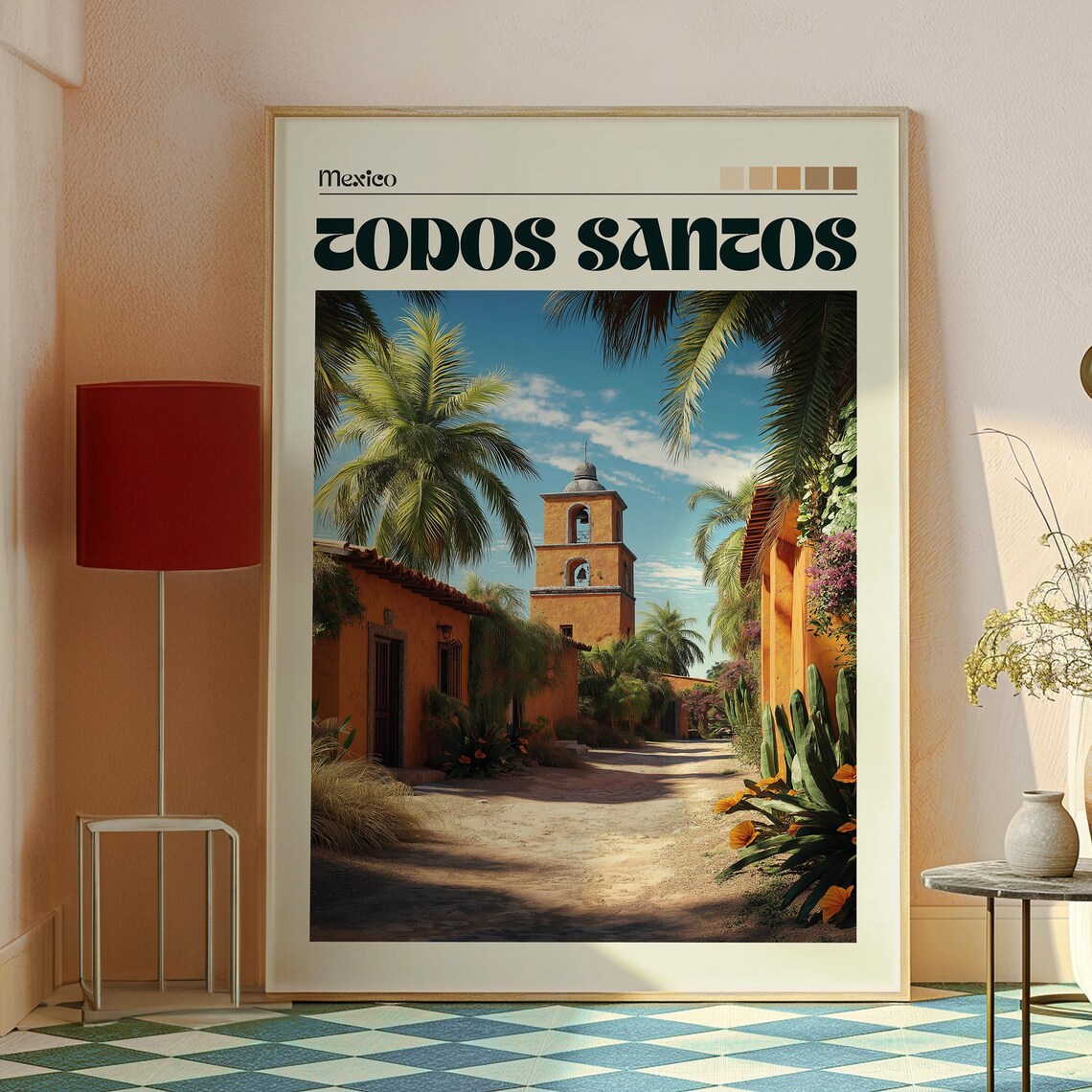 Todos Santos Mexico Colonial Street Bell Tower Palms Travel Poster - Image 2