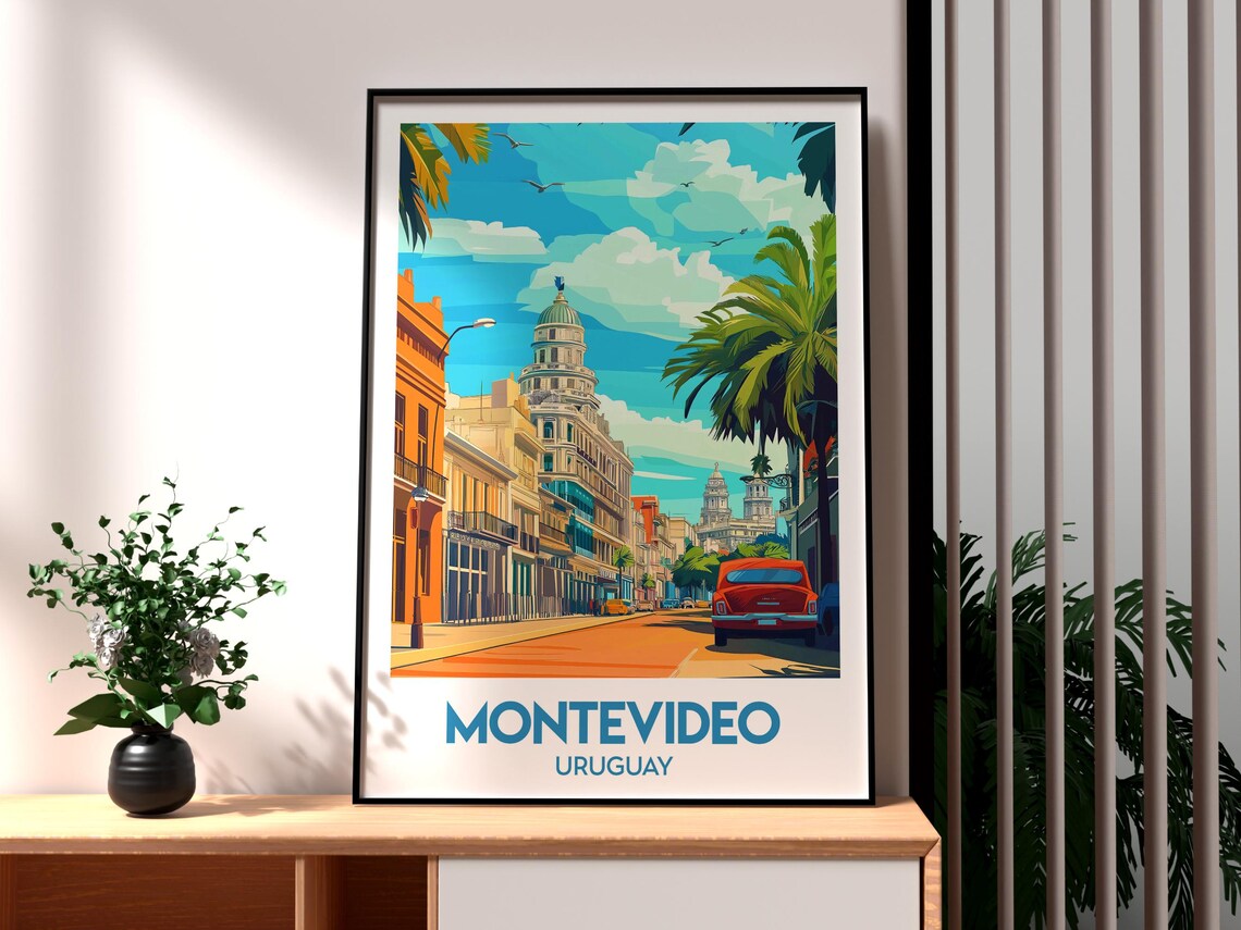 Montevideo Uruguay Old Town Street Classic Car South America Poster