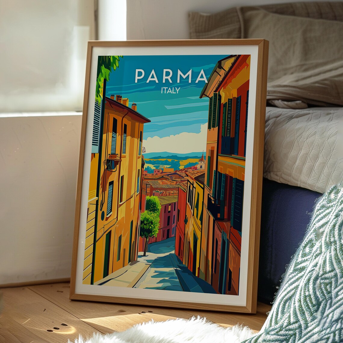 Parma Italy Old Town Terracotta Facades Sunlit Street Scene Poster - Image 3