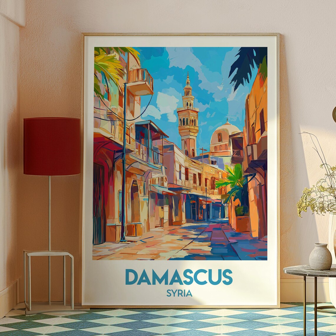 Damascus Syria Old City Street Retro Vintage Style Travel Poster - Image 2