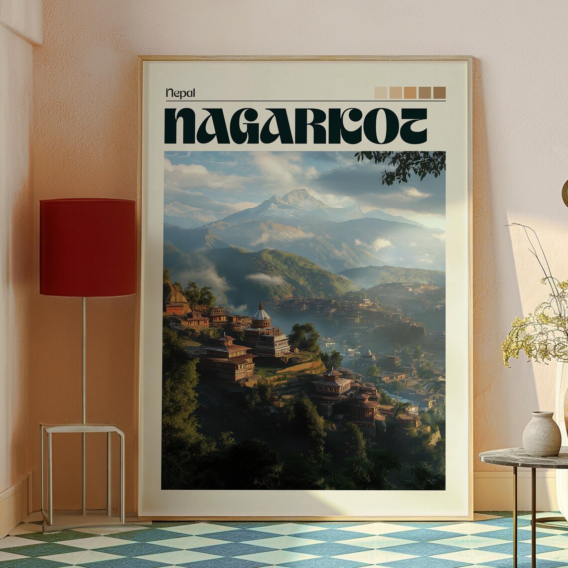 Nagarkot Nepal Himalayas Snow Peaks Hill Village Travel Poster - Image 2