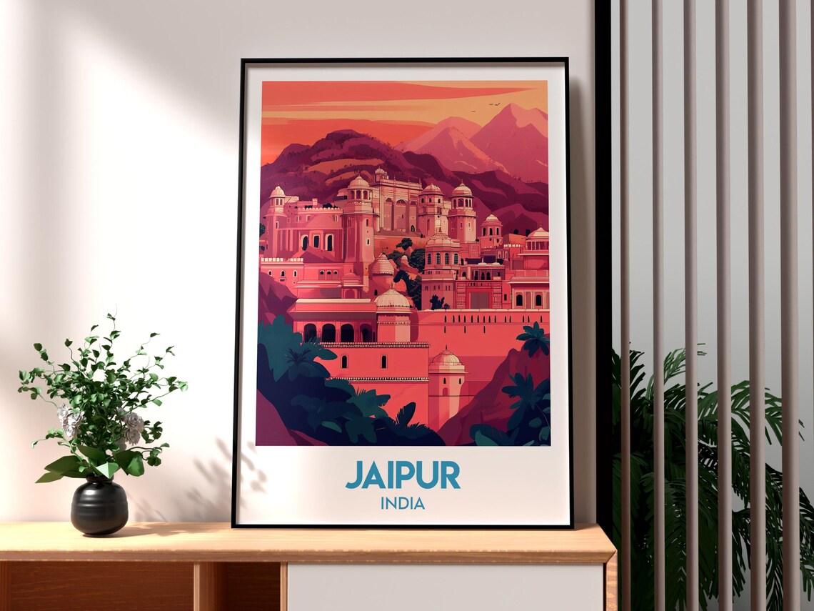Jaipur India Pink City Palace Architecture Sunset Travel Poster