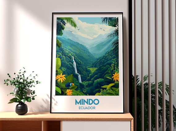 Mindo Ecuador Cloud Forest Waterfall Toucan Jungle Travel Poster