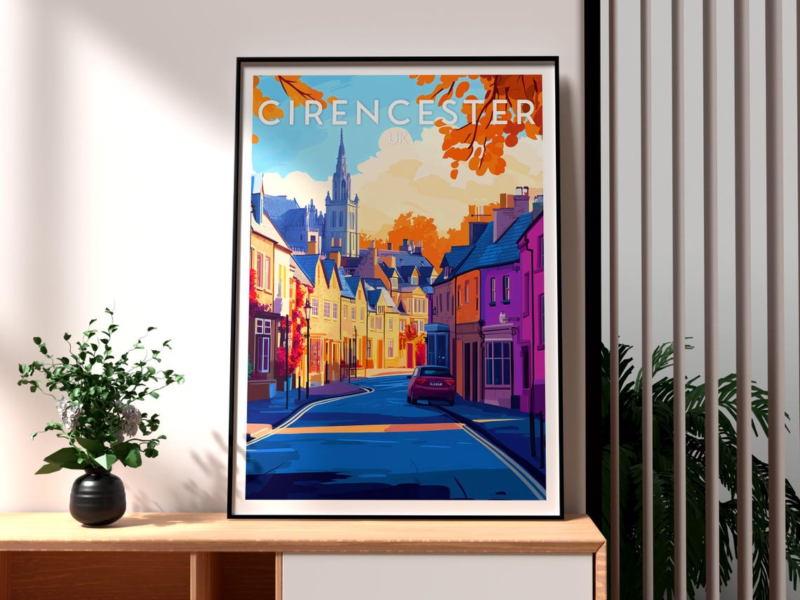 Cirencester Cotswolds Autumn Market Town Street Travel Poster
