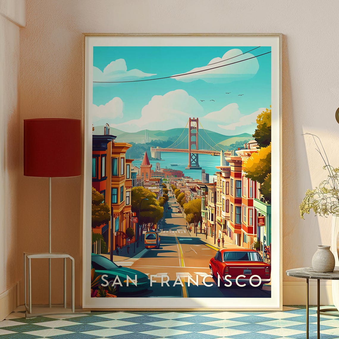 San Francisco Golden Gate Bridge Steep Victorian Street Poster - Image 2